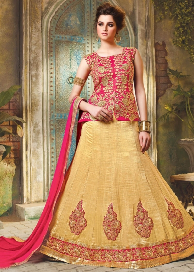 Beige Satin Embroidered Festive Lehenga choli 10467