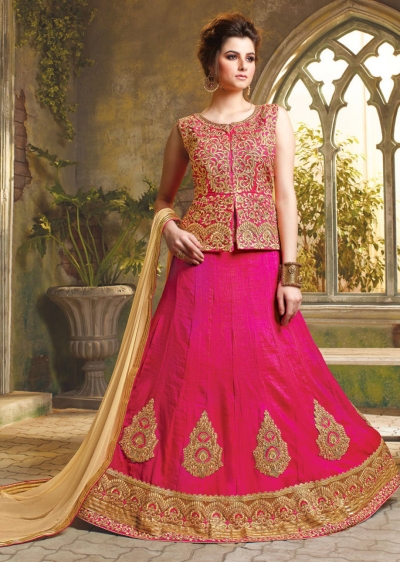 Pink Satin Embroidered Festive Lehenga choli 10471