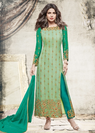 Priyanka chopra green color straight cut salwar kameez