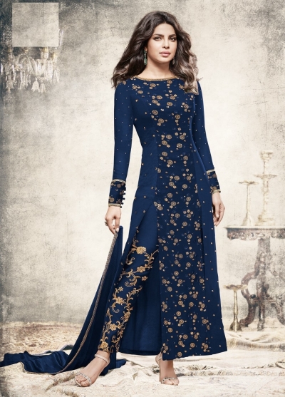 Priyanka chopra Navy blue georgette straight cut salwar kameez