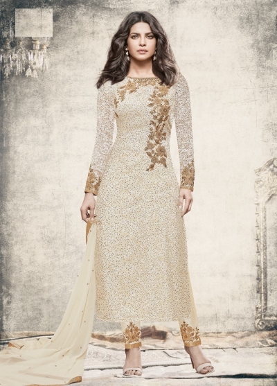 Priyanka chopra White color straight cut salwar kameez