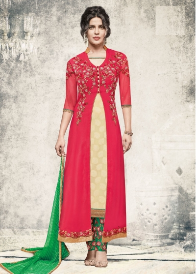 Priyanka chopra Gajri color jacket style straight cut salwar kameez