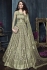 Olive Green color net weddding lehenga and pant style kameez