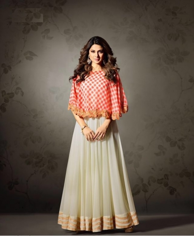 Jennifer Winget white georgette anarkali