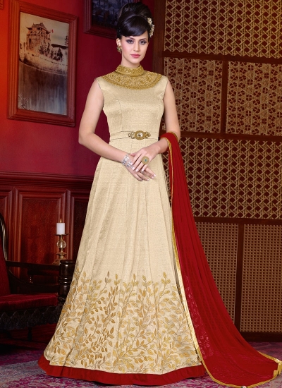 Off White color shaded silk wedding anarkali