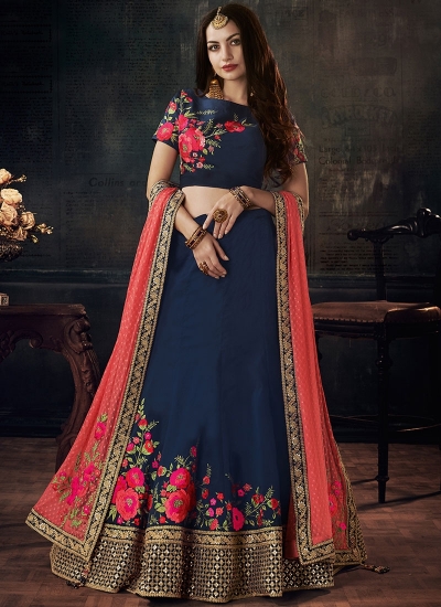 Navy blue Tafetta silk wedding lehenga choli