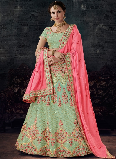 Pista green silk wedding lehenga choli