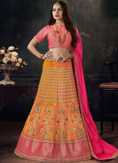 Orange color silk wedding lehenga choli