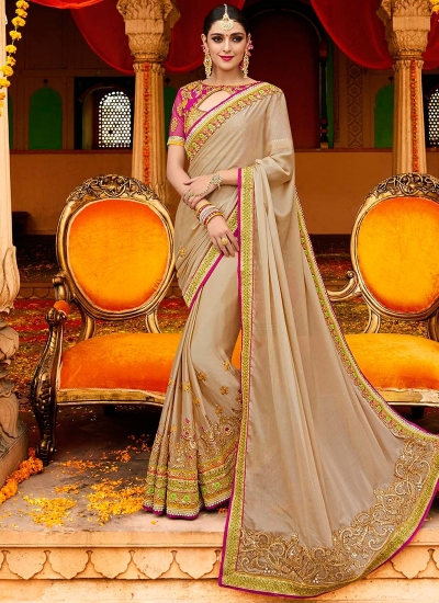 Chikku color silk wedding saree