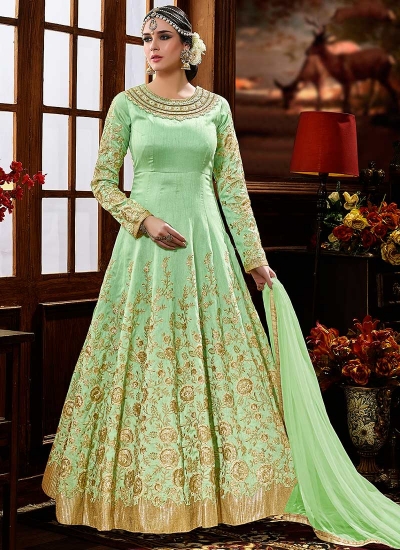 Pista green silk wedding anarkali