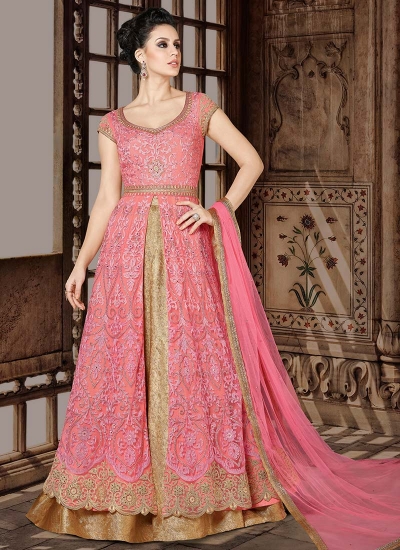 Pink net wedding Lehenga kameez