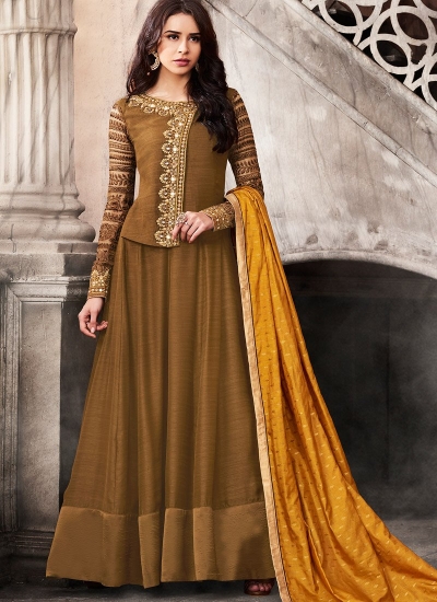 Brown color satin wedding anarkali