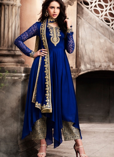 Navy blue silk wedding anarkali