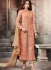 Peach color slub silk wedding straight cut kameez