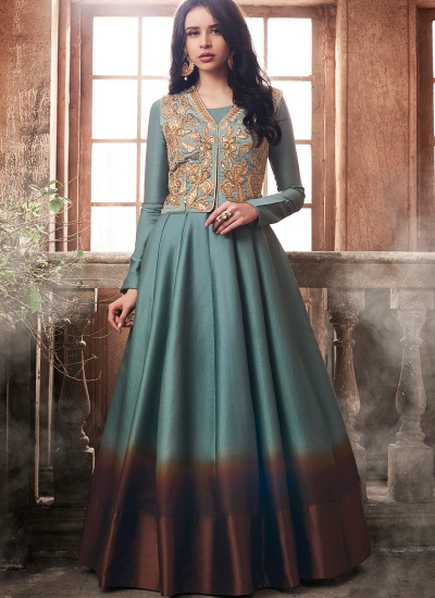 Grey shaded tussar silk wedding anarkali