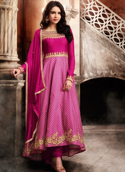 Pink color slub satin wedding anarkali