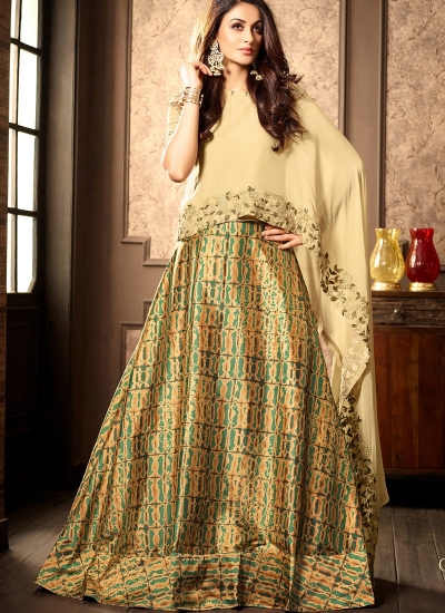 Beige silk digital wedding lehenga choli