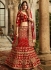 Red and orange silk velvet and net wedding lehenga choli