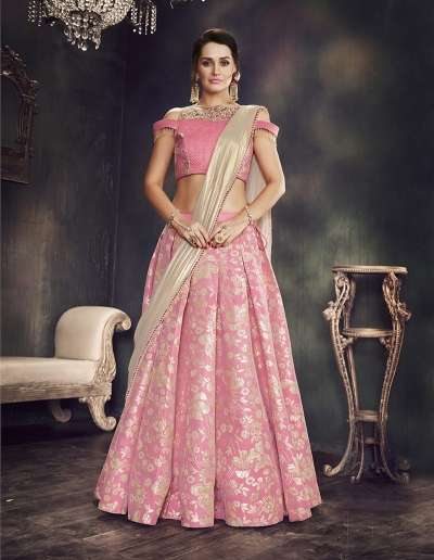 Pink brocade wedding lehenga choli