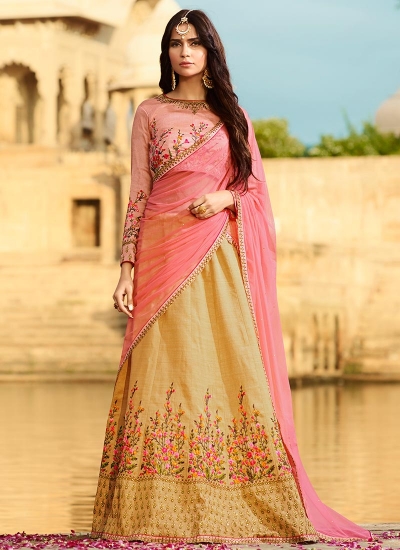 Beige and light pink silk wedding lehenga choli