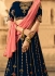 Navy blue and pink velvet wedding lehenga choli