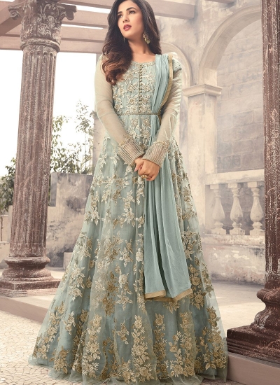 Sonal Chauhan grey color net wedding anarkali