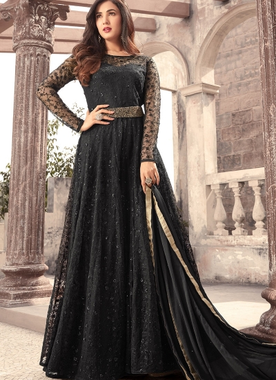 Sonal Chauhan net black color wedding anarkali