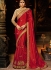 Red and chiku color chinon Party wear saree