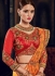 Orange and red Banarasi  pure silk wedding wear saree