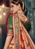 Peach and green Banarasi pure silk wedding wear saree