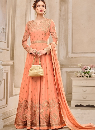 Peach georgette wedding wear salwar kameez