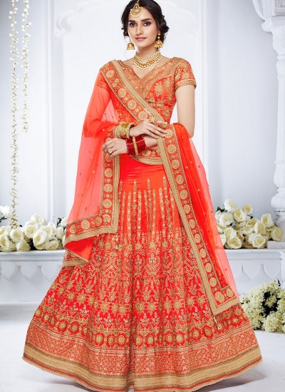 Buy Orange color bhagalpuri silk wedding lehenga in UK USA and Canada