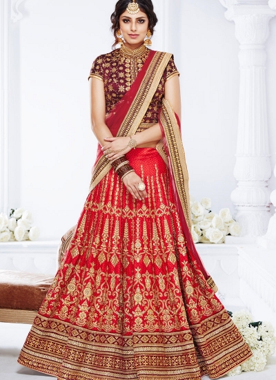 Red color crystal silk wedding lehenga choli