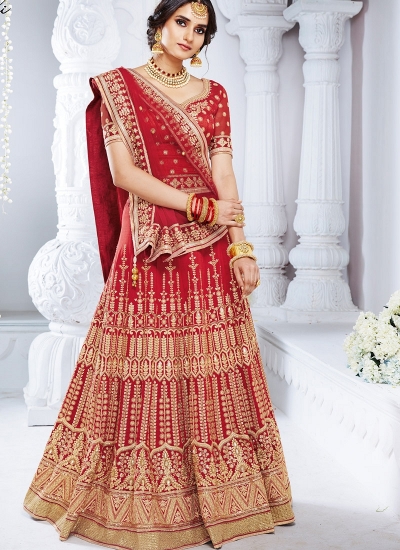 Red color bhagulpuri wedding lehenga choli