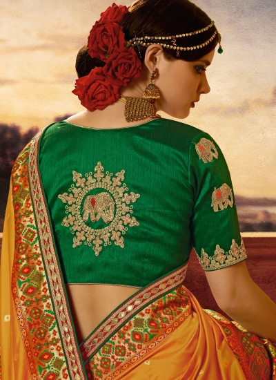 Buy Yellow and green silk wedding wear saree in UK, USA and Canada