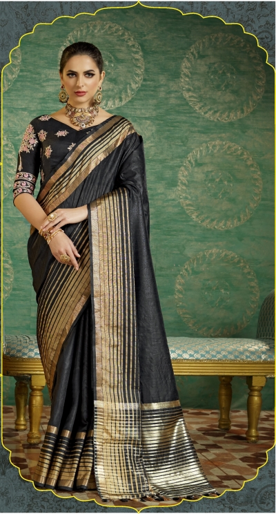 Black color handloom weaving silk saree