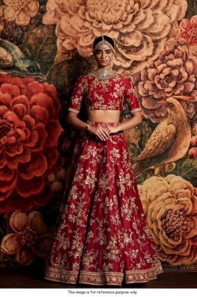 Sabyasachi Inspired Red Banglori silk wedding lehenga