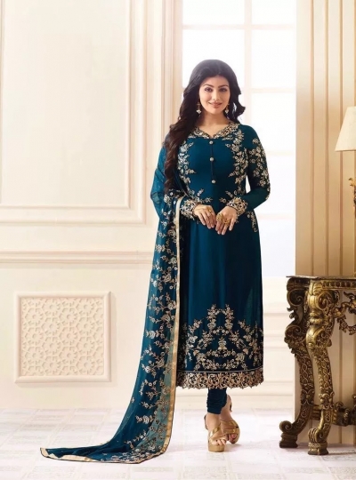 Ayesha Takia cyan blue color georgette party wear salwar kameez