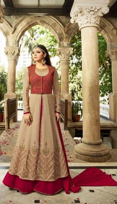 Drashti Dhami Beige and red color georgette party wear anarkali kameez