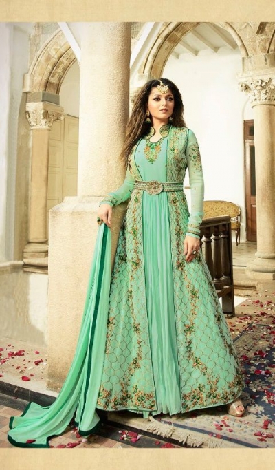 Drashti Dhami fresh green color georgette party wear anarkali kameez