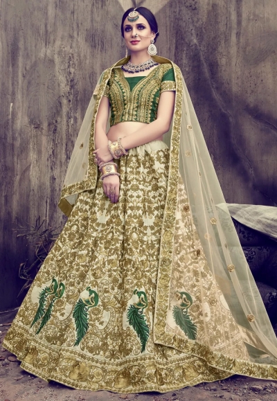 Cream color pure silk wedding lehenga