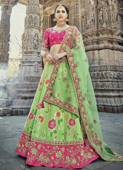 Pista green and pink wedding lehenga