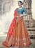 Orange and blue color wedding lehenga