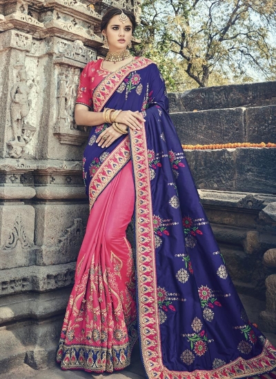 Navy blue and pink wedding wear saree