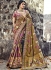 Brown and purple Pure Banarasi Silk wedding wear saree