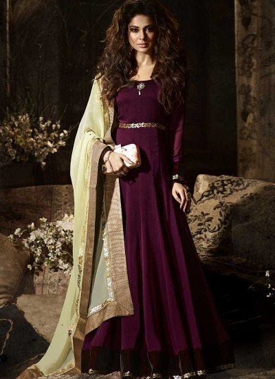 Jennifer Winget wine color silky georgette anarkali