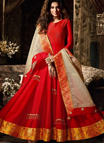 Jennifer Winget red slub satin anarkali