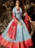 Jennifer Winget Sky blue and red chanderi silk anarkali