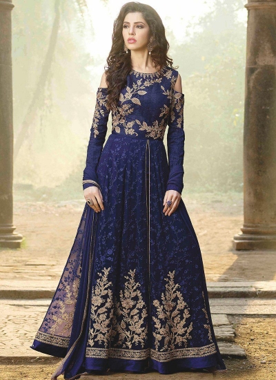 Navy blue color georgette party wear anarkali