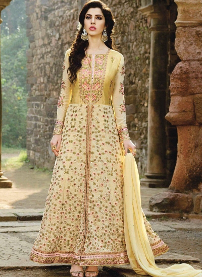 Cream color georgette party wear anarkali